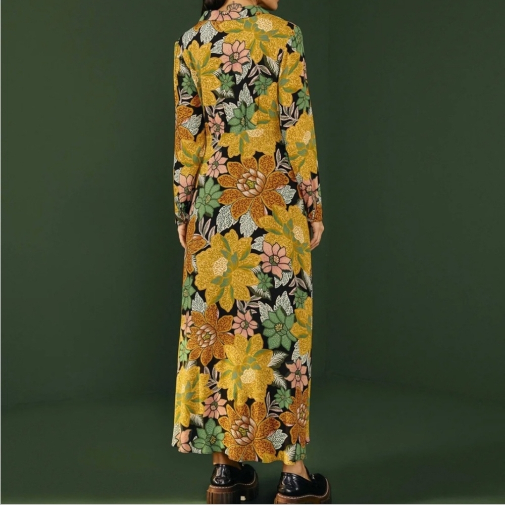 EUC Farm Rio Long Sleeve Maxi Dress Black Garden Floral Size XL - Picture 3 of 14